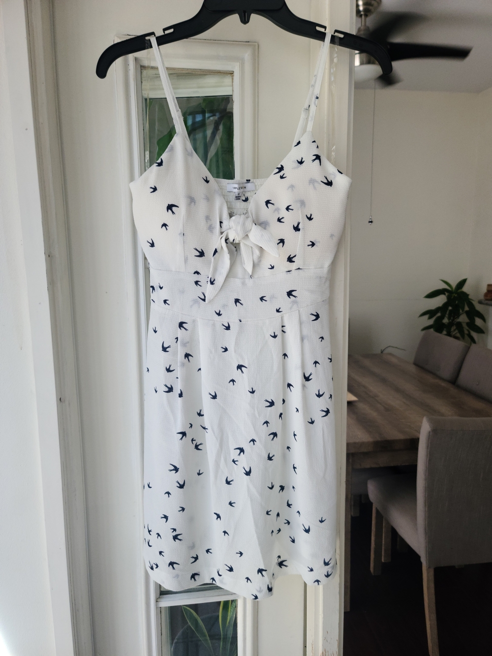 Purple Snow White Mini Dress with Navy Bird Print